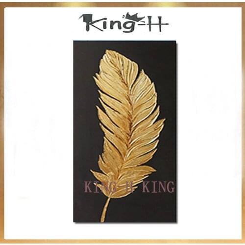 100% cheaper hand-painted gold feather abstract oil painting canvas wall art sitting room wall home decoration painting pictures