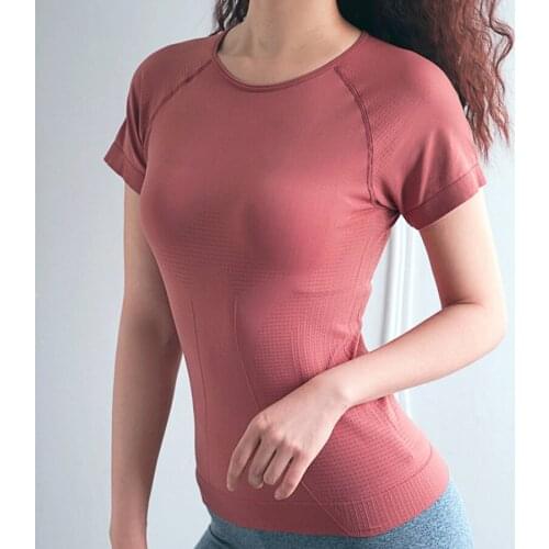 BINAND Solid Yoga Top Women Elastic Running T-shirt Sports Slim Gym T-shirt Round Collar Sport Top Nylon Fitness Short Sleeve