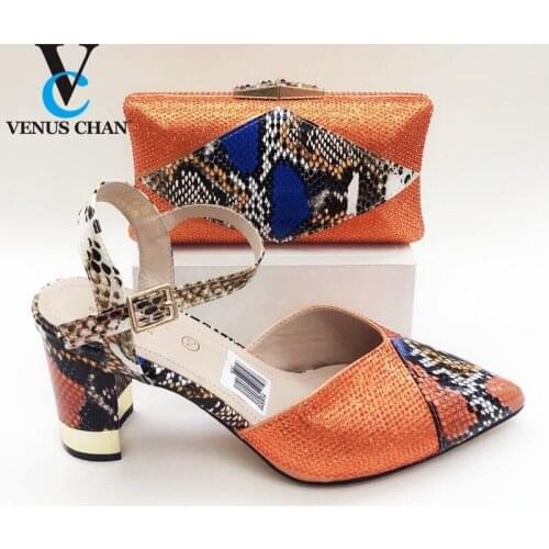 Orange Italian shoe and bag matching set African shoes with bag set Wedding Women Fashion Shoes and Bag Set Crystal Shoes Ladies