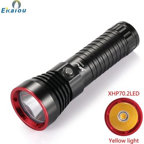 XHP70 Professional Strong Light Dive LED Yellow Light Flashlight Waterproof Diving Harpoon Lamp Underwater Hunting Torch Lantern