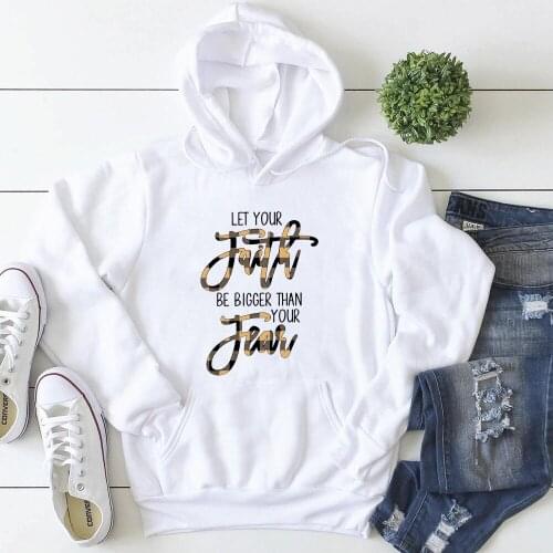 Let Your Faith Be Bigger Than Your Fear Plaid Colored Hoody Scripture Women Long Sleeve Christian Bible Verse Hoodie