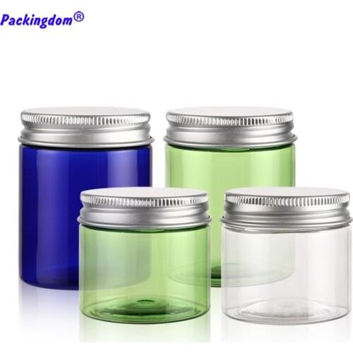 20pcs Empty Mask Jar Plastic Clear Aluminum Cap Food Storage Container Bottle Cosmectic Packaging Cream Tin Blue Box Pot 50g 80g