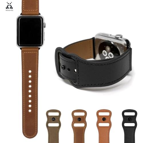 Double holes pin strap for Apple Watch series 6SE 5 4 3 2 sports strap genuine casual leather handmade strap suitable for iWatch