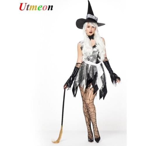 UTMEON Sexy Halloween Witch Costume For Women Carnival Party Costume Witch Dress With Black Witch Hat