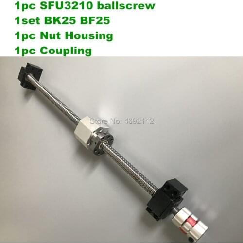 SFU 3210 Ballscrew 1100 to 1500mm with end machined + 3210 Ballnut + BK/BF25 End support +Nut Housing+Coupling for CNC