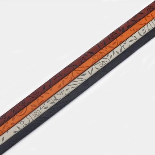 1.1 Meter/pcs Carved Flower Grass Flat PU Leather Cord For Bracelet Making DIY Fashion Jewelry Findings 5*2mm