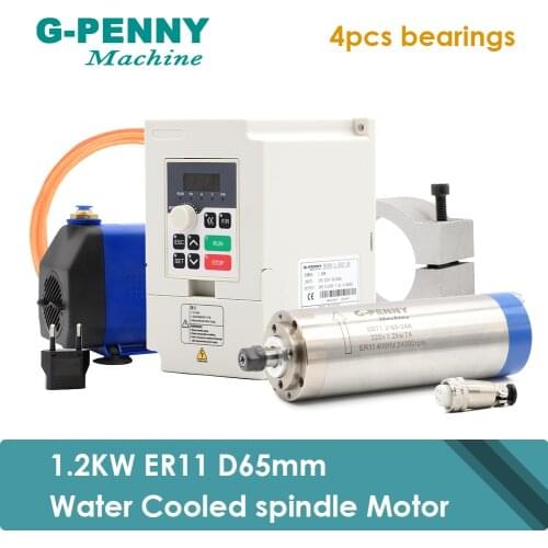 NEW ARRIVAL! 1.2KW ER11 D65mm Water Cooled Spindle 400Hz 4pcs bearings CNC Machine & 1.5KW QL Inverter & 65mm Bracket & 75W Pump