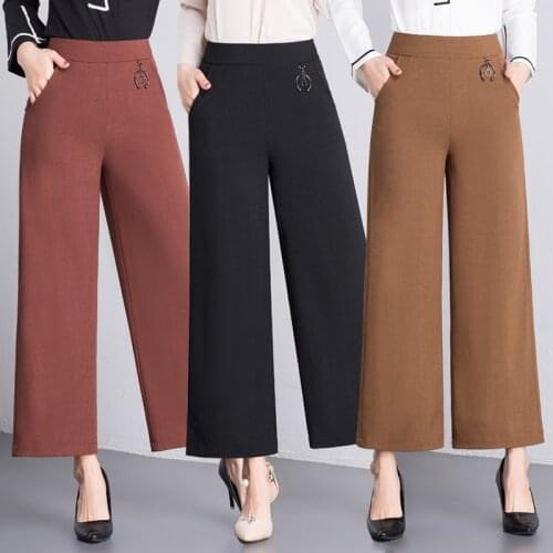 Spring and summer new nine wide leg pants trousers thin large straight casual pants loose thin OL professional pants