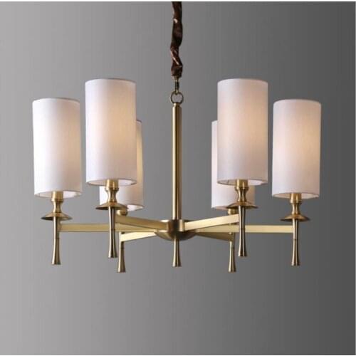 All copper American simple chandelier living room designer hotel model room dining room study bedroom fabric engineering chandel