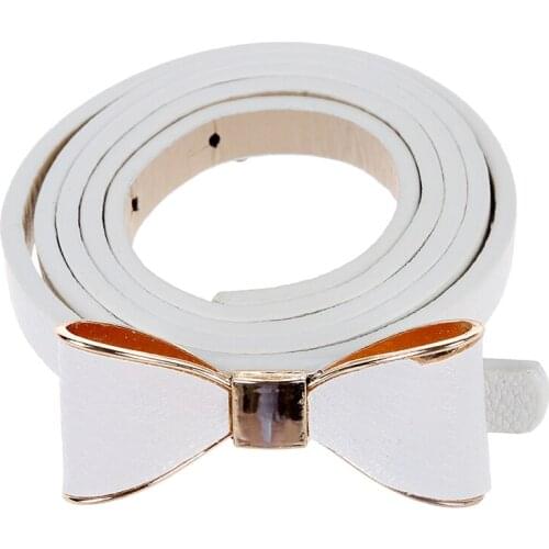 Womans Candy Color Bowknot PU Leather Waistband - White