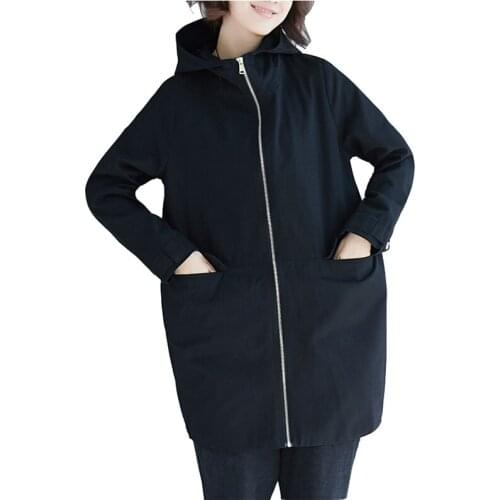 Spring autumn cotton trench coat womens wild style clothes medium long plus size loose was thin hooded coat female overcoat
