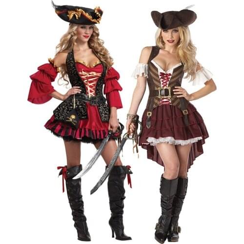 Lady Carnival Halloween Caribbean Pirates Elizabeth Costume Captain Huntress Clubwear Play Suit Cosplay Fancy Party Dress