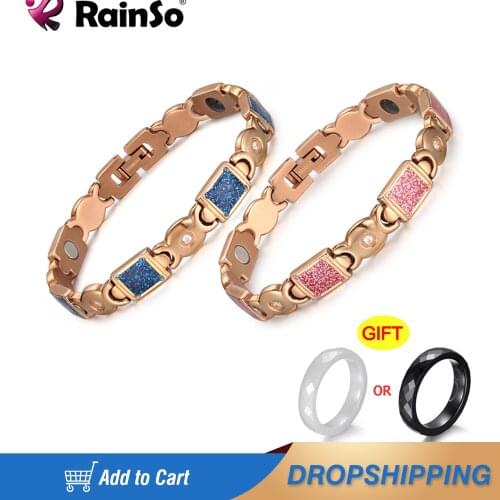 RainSo New Arrival Womens Bracelet Magnetic Negative ions Stainless Steel Bracelets Rose Gold Rhinestones Femme Gifts