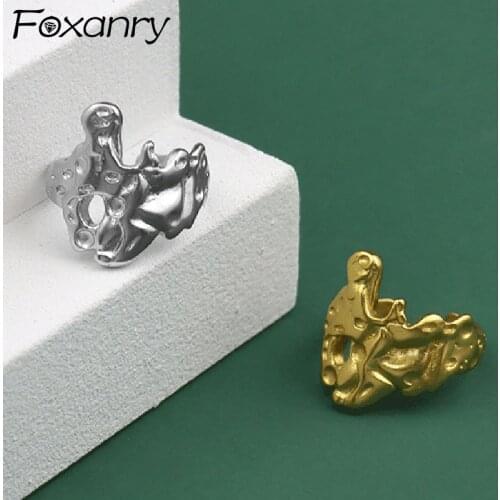 Foxanry 925 Sterling Silver Engagement Rings for Women INS Fashion Creative Irregular Pattern Birthday Party Jewelry Gift