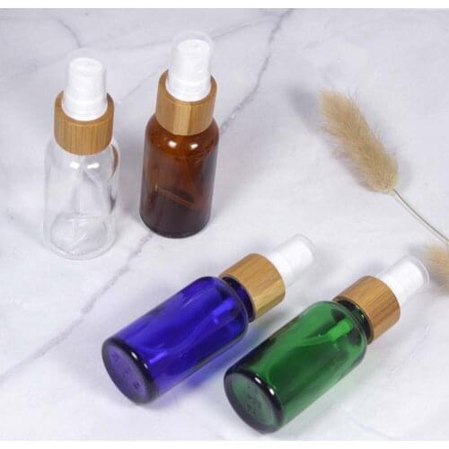 10ml 30ml 50ml clear glass bamboo cover spray bottle cosmetic natural bamboo cover hydrosol packaging container