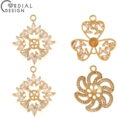 Cordial Design 10Pcs Jewelry Accessories/Blank Tray/CZ Charms/Pendant/DIY Making/Genuine Gold Plating/Flower Shape/Hand Made