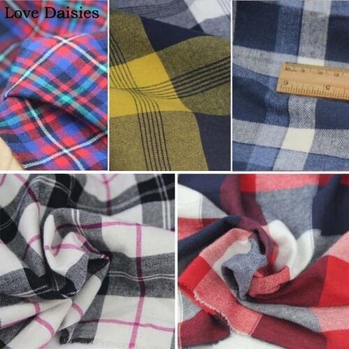 100% Cotton Yarn Dyed GREEN BLUE RED BLACK PURPLE WHITE NAVY Big Small Check Sanded Fabric for DIY Autumn Apparel Dress Shirt