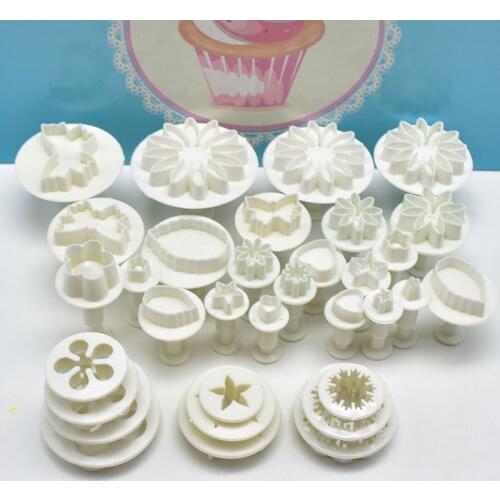 33pcs/set Plastic Flower Fondant Cake Decorating Tools Sugar craft Plunger Cutter Baking Cookies Mold Kitchen tool