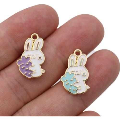 5Pcs Enamel Gold Color Rabbit Charm Pendant for Jewelry Making Earrings Bracelet Necklace Accessories DIY Findings