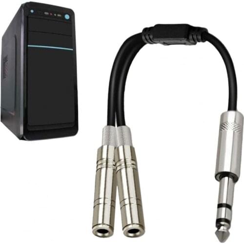 6.35mm Gold Plated PVC 1-Pole Plug to 2 Way Stereo Audio- Headphone Splitter Adapter Cable Audio- AUX Output for Cameras