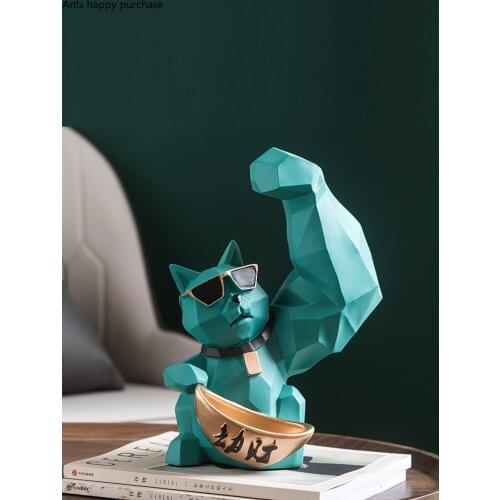 Abstract Muscle Arm Cat Resin Cartoon Geometric Animal Sculpture Storage Box Crafts Gifts Candy Small Object Storage Decoration