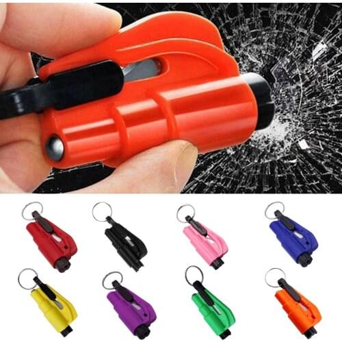 Car Safety Hammer Spring Type Escape Hammer Window Breaker Punch Seat Belt Cutter Hammer Key Chain Car Emergency Rescue Kit