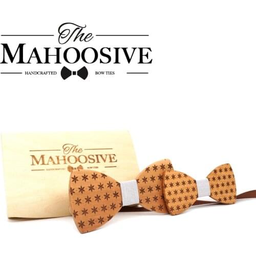 Mahoosive Wood Father Kids Tie Gravatas Corbatas Butterfly Cravat Party Gift Wooden Mens Children Bow Ties Wood box combo Set