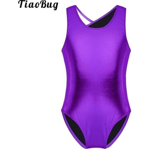 TiaoBug Kids Girls Sleeveless Open Back With Straps Glittery Ballet Dance Gymnastics Leotard Jumpsuit Bodysuit