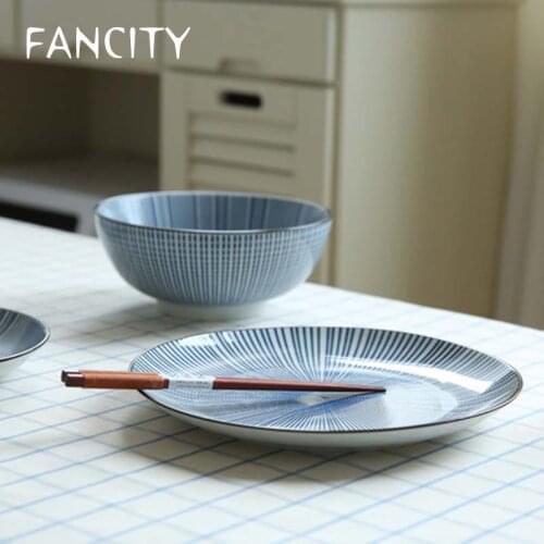 FANCITY Retro Japanese Ceramic Plate Dish Plate Disc Tea Cup Noodle Bowl Big Soup Bowl Tableware
