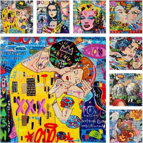 Graffiti Art The Kiss Reproductions Posters and Prints Famous Figure Painting Canvas Print Wall Picture Living Room Home Decor