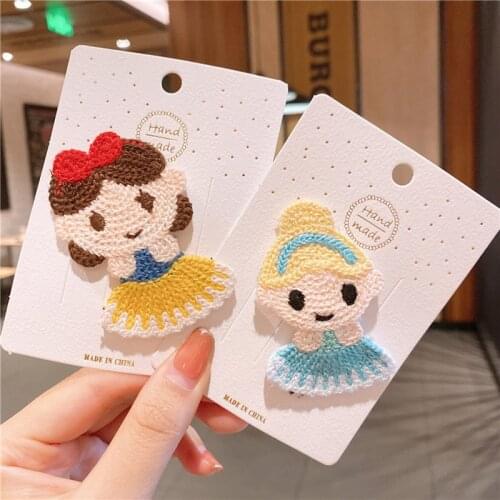 Playful And Cute Princess Pattern Childrens Wool Knitted Material Bangs Clip Fashion Sweet Girl Hairpins Headwear