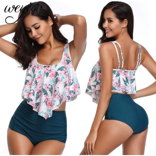 Bikini Set Plus Size Sexy Women Swimwear Print Bathing Suit Flouncing Beachwear Female High Waist Swimsuit Mujer Biquini 3XL