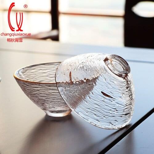 Creative Glass Gold Tea Set Hammer Mesh Sake Cup Japanese-style Thickened Hat Tea Bowl Personal Cup