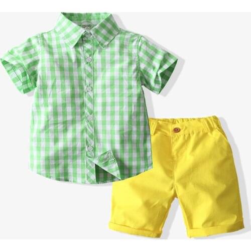 Summer Kid Boy Clothing Gentleman Suit Casual Plaid Short Sleeve Shirts and Short Pants 2 pcs Sets Infant Baby Tracksuit Gifts