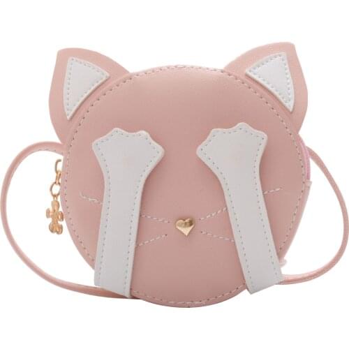 PU Fashion Children Shoulder Bag Kids Messenger Bags for Girls Animal Cat Crossbody Bags Cartoon Toddler Kindergarten Coin Purse