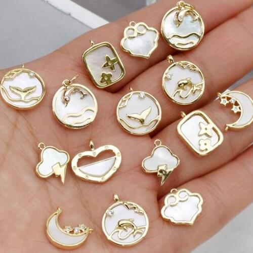 Mosaic Natural Shell Copper Plated Charms Pendant 2pcs/lot For DIY Earrings Jewelry Materials Accessories