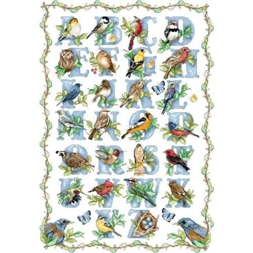 Branch Birds Alphabet ABC-49-67 Cross Stitch Set Cross-stitch Kit Embroidery Needlework Craft Packages Cotton Fabric Floss