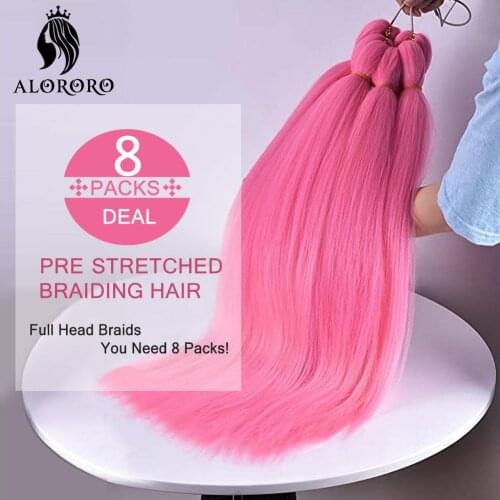 Alororo Afro Pink Pre Stretched Braiding Hair Low Temperature Fiber Synthetic Hair Extension for Braids Professional Box Braids