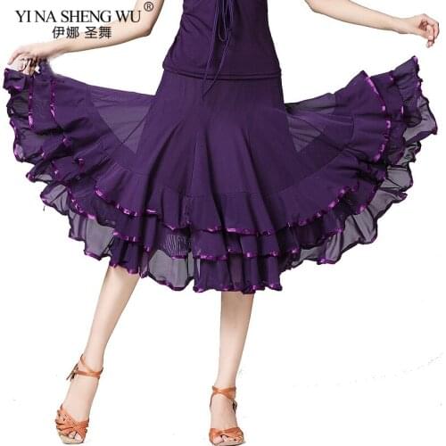 New Women Modern Dancing Costume Flamenco Waltz Ballroom Dance Skirt Classical Competition Layered Big Swing Spanish Skirts