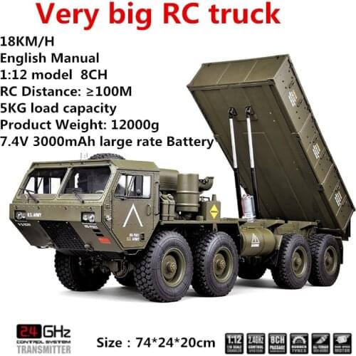 Very Big 1/12 2.4G 8X8WD Remote Control Truck 74CM Radio Control Car 5KG Load Capacity Dump Truck Model RC Cars For Adults