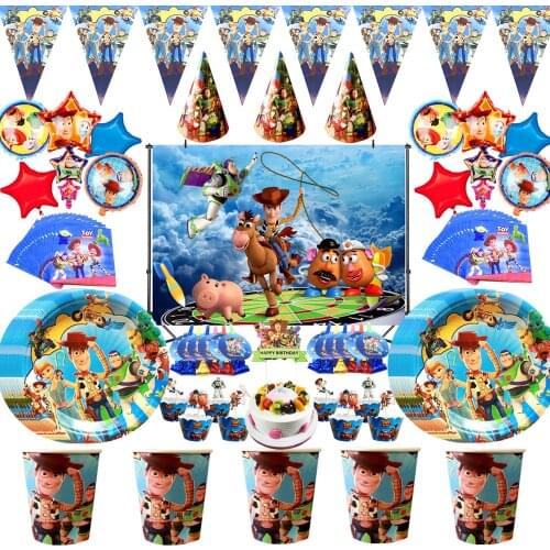 Toy Story 4 Birthday Party Supplies Disposable Paper Napkin Flag Tablecloth Cup Tableware Baby Shower Birthday Party Decoration