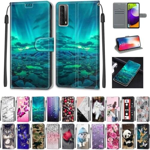 P Smart 2021 Flip PU Leather Case for Huawei P30 P20 P10 Y9 Prime Y6 2019 Honor 10X Lite 8X Cute Painted Pattern Card Slot Cover
