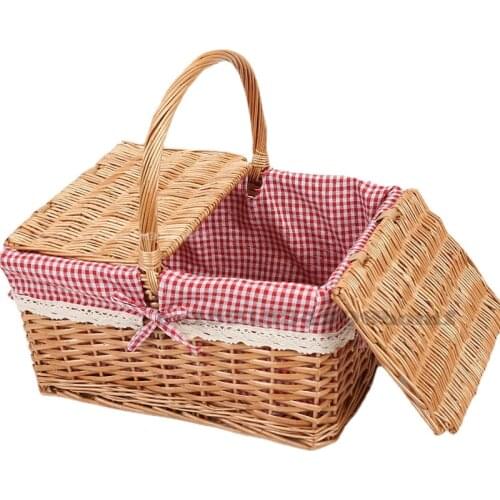 Picnic Basket Portable with Lid Outdoor Outing Shopping Basket Wicker Fruit Snacks Storage Household Storage Baskets Photo Props
