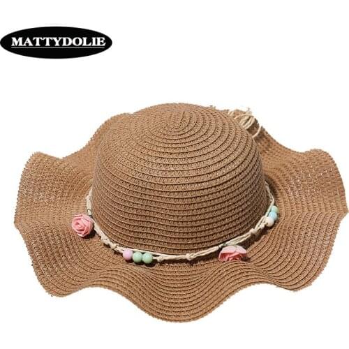 MATTYDOLIE 2020 Straw Hat Female New Wide Wavy Sun Hat Summer Hat Female Sunscreen Outdoor Parent-child Sunshade Beach Hat