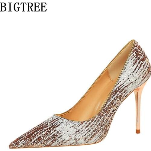 Bigtree Designer Shoes Women Luxury 2021 Heels Women Pumps Bling Black High Heels Wedding Shoes Bride Tacones Chaussure Femme