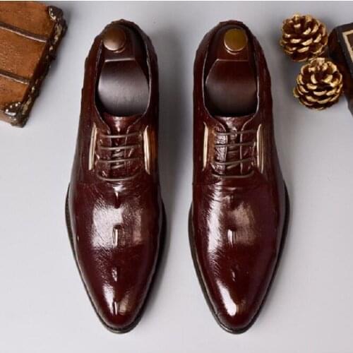 Luxury Brand Genuine Leather Men Business Pointy Dress Shoes Breathable Formal Wedding Crocodile Pattern Shoes Men