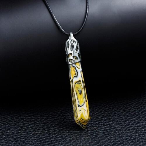 Vintage Fashion Charm Natural Stone Statement Necklace Hexagonal Prism Crystal Geometric Colorful Natural Stone Pendant Necklace