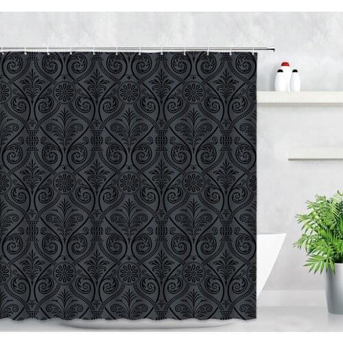 Waterproof Fabric Shower Curtains Black Brocade Baroque 3D Printed Retro Art Abstract Floral Fashion Bathroom Decor Bath Curtain