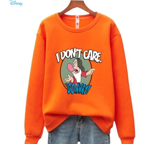 Disney Print Cartoon Snow White and the Seven Dwarfs Sweat-shirts for Woman Long Sleeve Fleece Letter I Don't Care Funny Hoodies