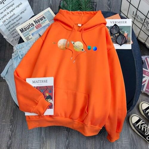 Womens Hoody Fashion Fit Side By Side Planets Printed Clothing Simple Soft Pullover Streetwear High Quality Womens Sweatshirt
